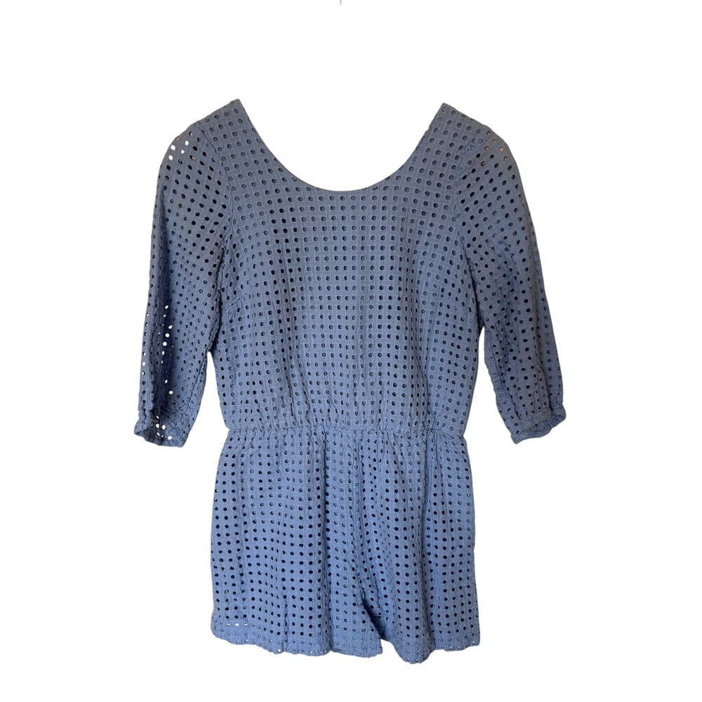 Lilka Anthropologie Romper Womens XS Blue Excellent Eyelet Tie Back Boho